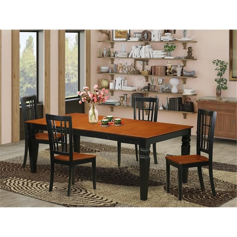 East West Furniture LGNI5-BCH-W 5 Piece Dinette Set for 4 Includes a Rectangle Dining Room Table with Butterfly Leaf and 4 Dining Chairs, 42x84 Inch, Black & Cherry