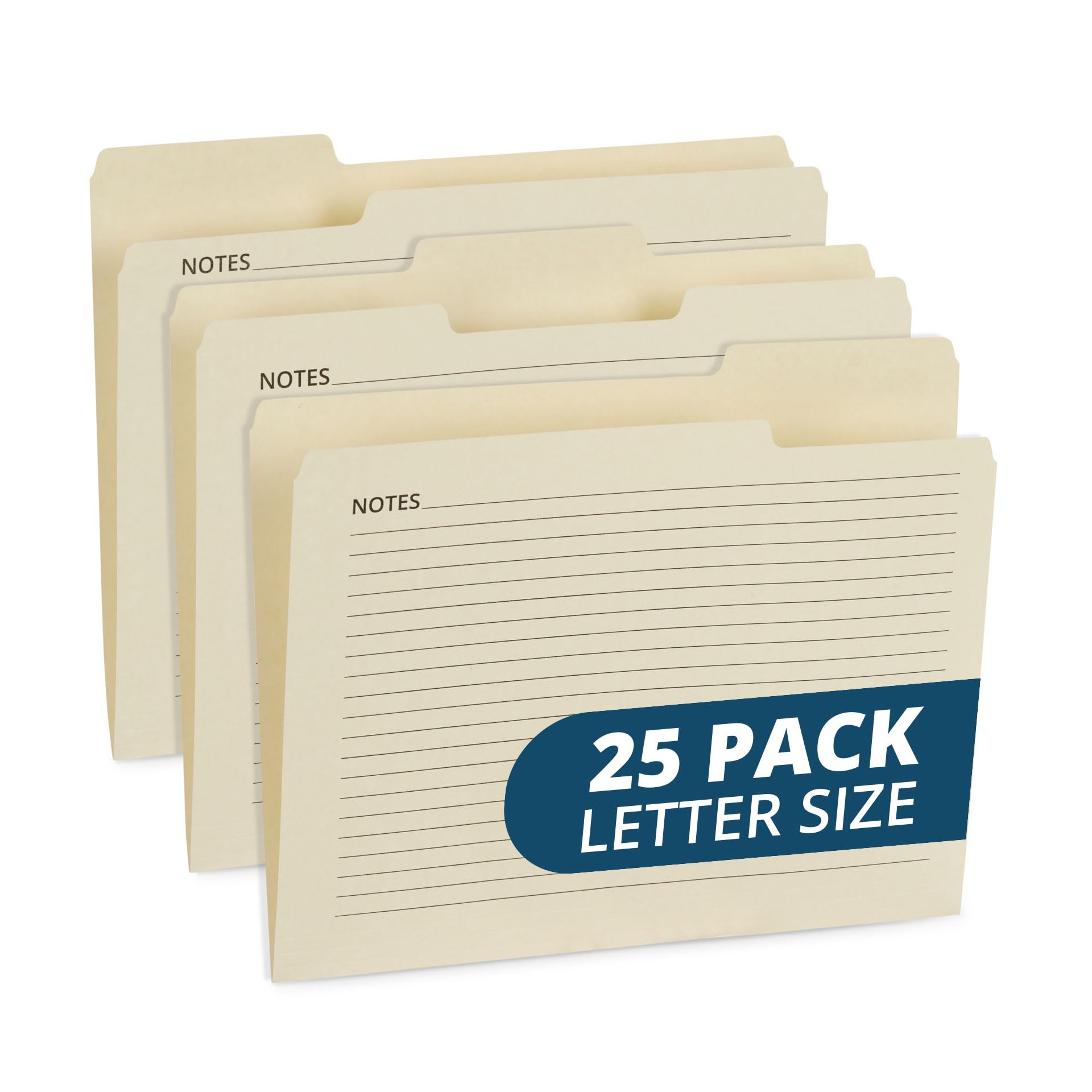 25 Blue Summit Supplies Manilla Folders, 8.5' X 11', Letter Size, 1/3 Cut Tab, With Notes, Great For Organizing And Easy File