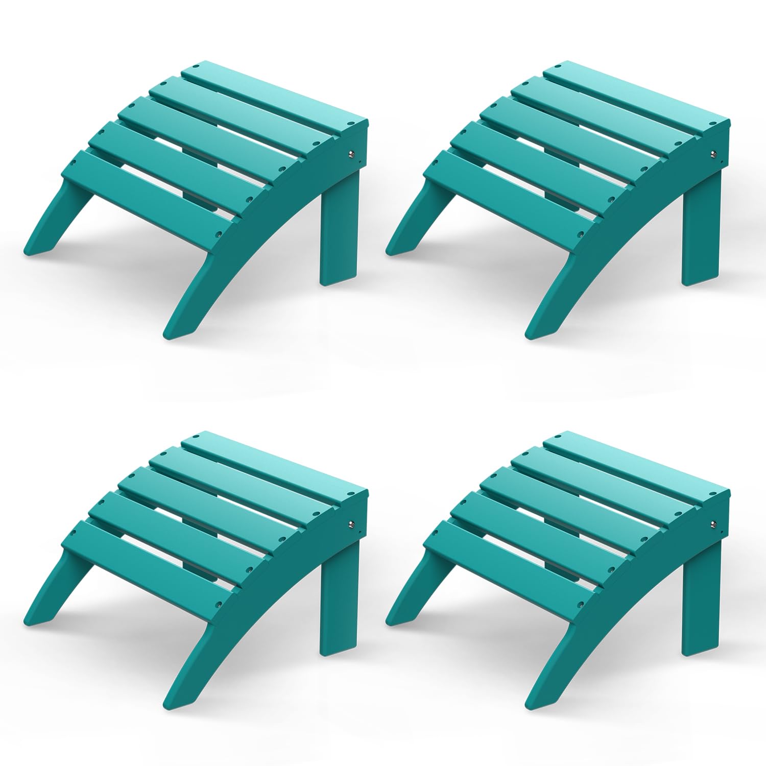Greenvines Adirondack-Ottoman | Folding | Set Of 4 | Hdpe Plastic | Outdoor Footrest | All Weather | Foot Rest | Foot Stool | Aqua | For Adirondack Chair | For Patio Backyard Pool