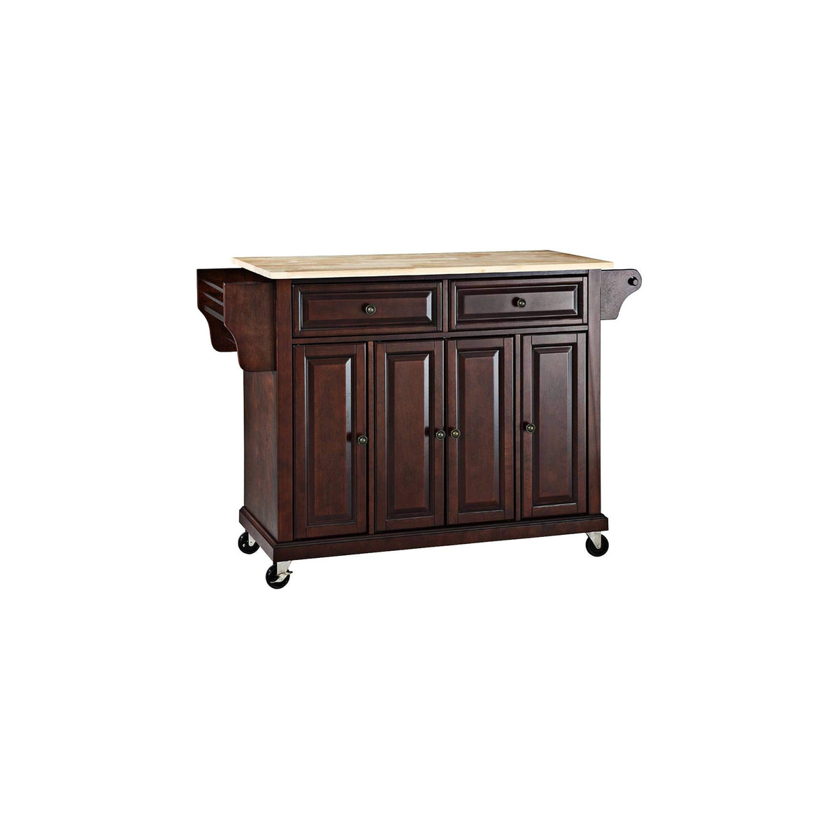 Crosley Furniture Full Size Wood Top Rolling Kitchen Island Storage Cart, Microwave Stand, Spice Rack, Mahogany