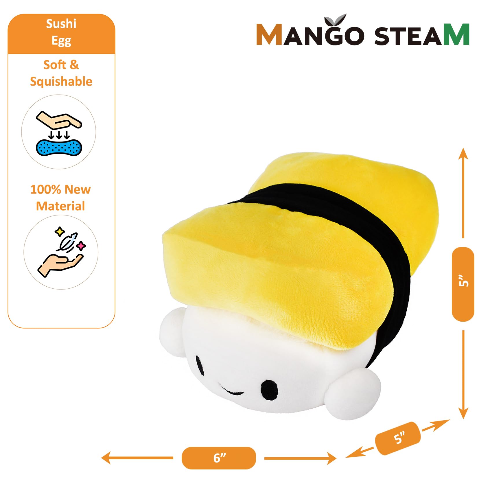 Mango Steam Soft Stuffed Cute Kawaii Sushi Plush/Stuffed Animal/Pillow/Toy (Medium - 6 Inches, Egg)