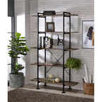 Acme Nefo 5 Wooden Tiers Shelf Bookcase in Rustic Oak and Black