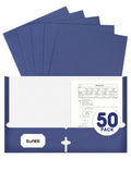 Sunee Folders With Pockets 3 Hole Punched(50 Pack, Dark Blue), 2 Pocket Folders Fit Letter Size Paper, Paper File Folder For Sch