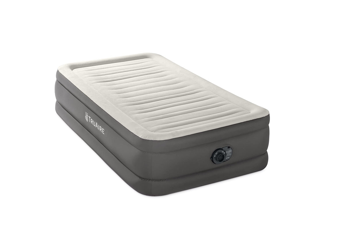 Intex 64091Ed Truaire Luxury Air Mattress: Fiber-Tech - Twin Size - Built-In Electric Pump - 18In Bed Height - 330Lb Weight Capa