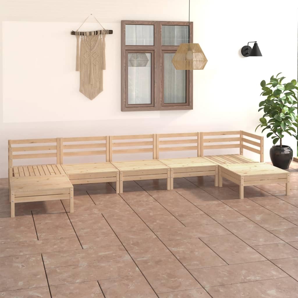 vidaXL 7-Piece Solid Pinewood Patio Lounge Set - Outdoor/Indoor Modular Sofa - Timeless Rustic Pallet Design - Weather-Resistant Garden Furniture