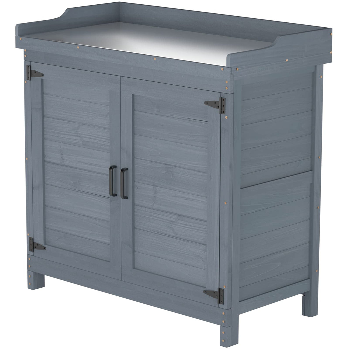 Outdoor Garden Patio Wooden Storage Cabinet Furniture Waterproof Tool Shed With Potting Benches Outdoor Work Station Table (Natu