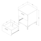 South Shore Slendel 2-Drawer Side Table with Metal Legs, Natural Walnut