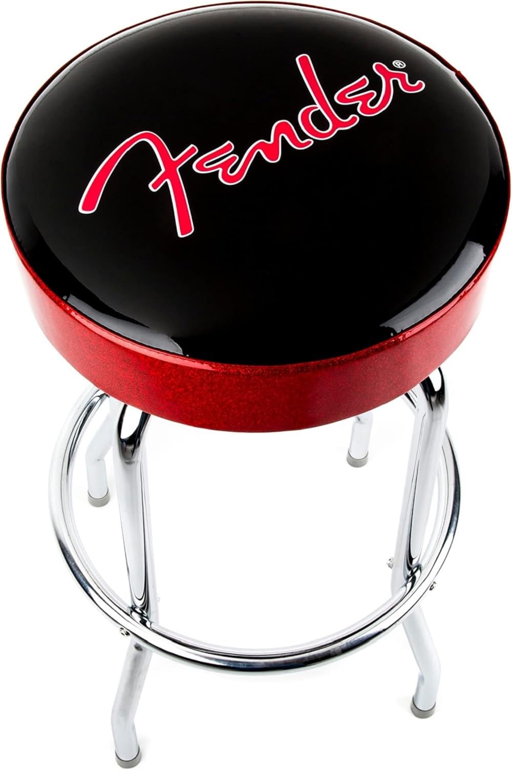 Fender Red Sparkle Logo Swivel Barstool, Great Gifts for Dad, with 1 Year Limited Warranty, Simple Assembly, Black/Black, 30