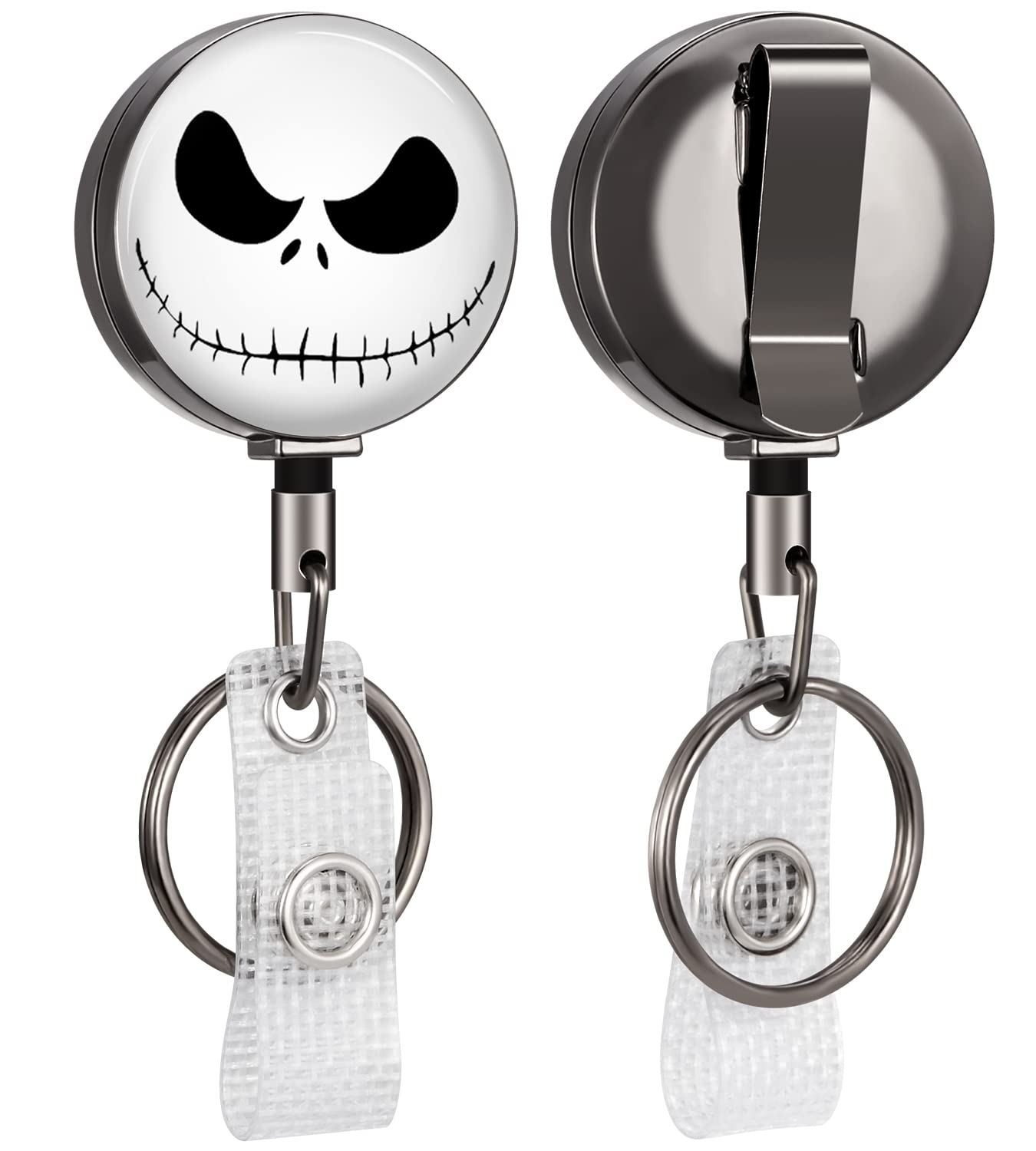 Badge Reels Holder Retractable Keychain Heavy Duty With Id Clip For Key Card Name Tag Funny Cartoon White Skull Nurse Work Offic