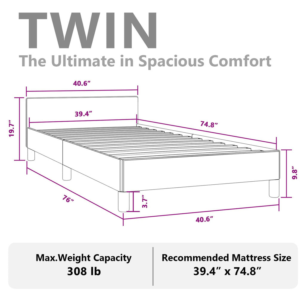 vidaXL Faux Leather Bed Frame Platform Bed, Scandinavian Style/Slats Support/No Box Spring Needed/Without Mattress/Easy Assembly, White Twin Bed