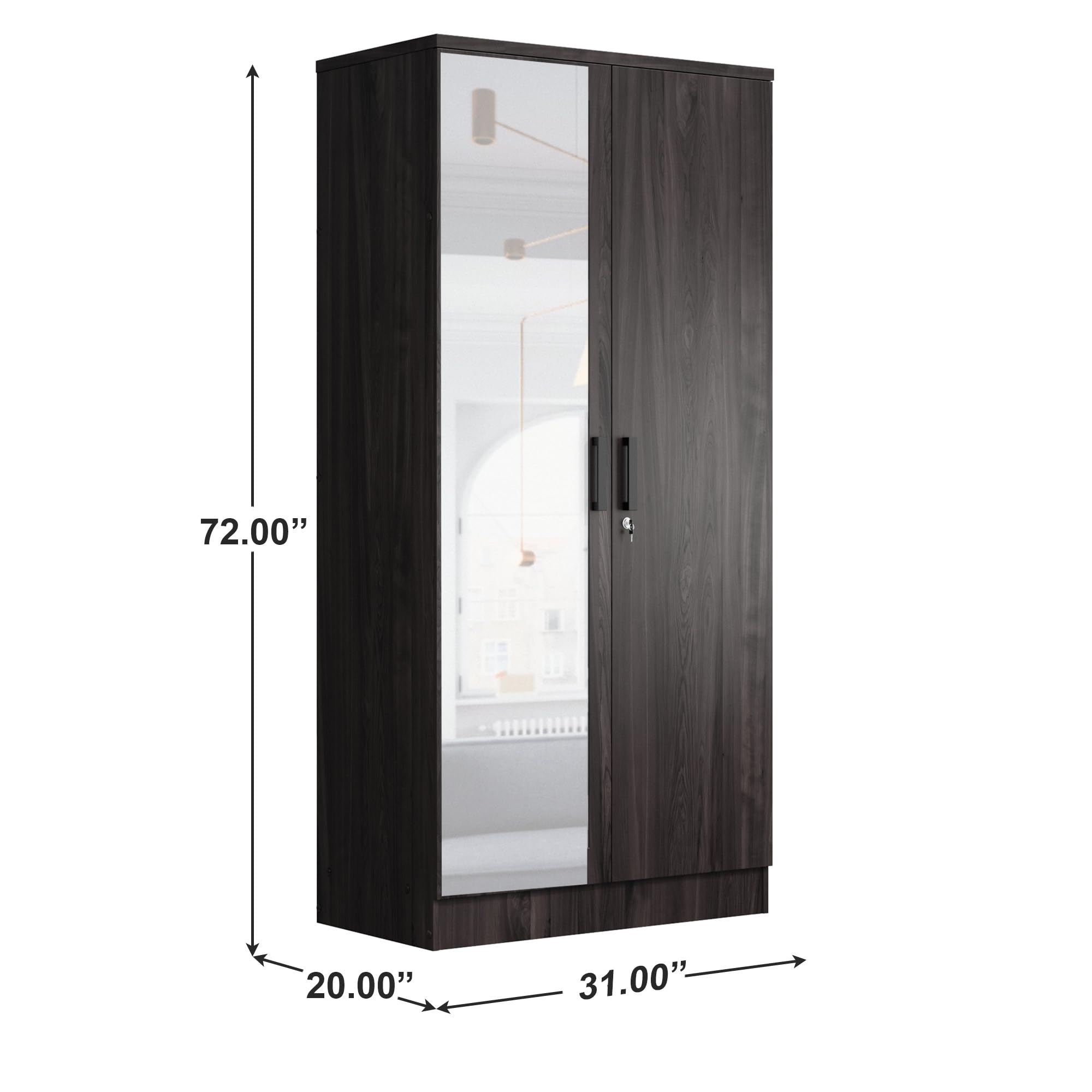 Better Home Products Harmony Two Door Armoire Wardrobe with Mirror in Tobacco