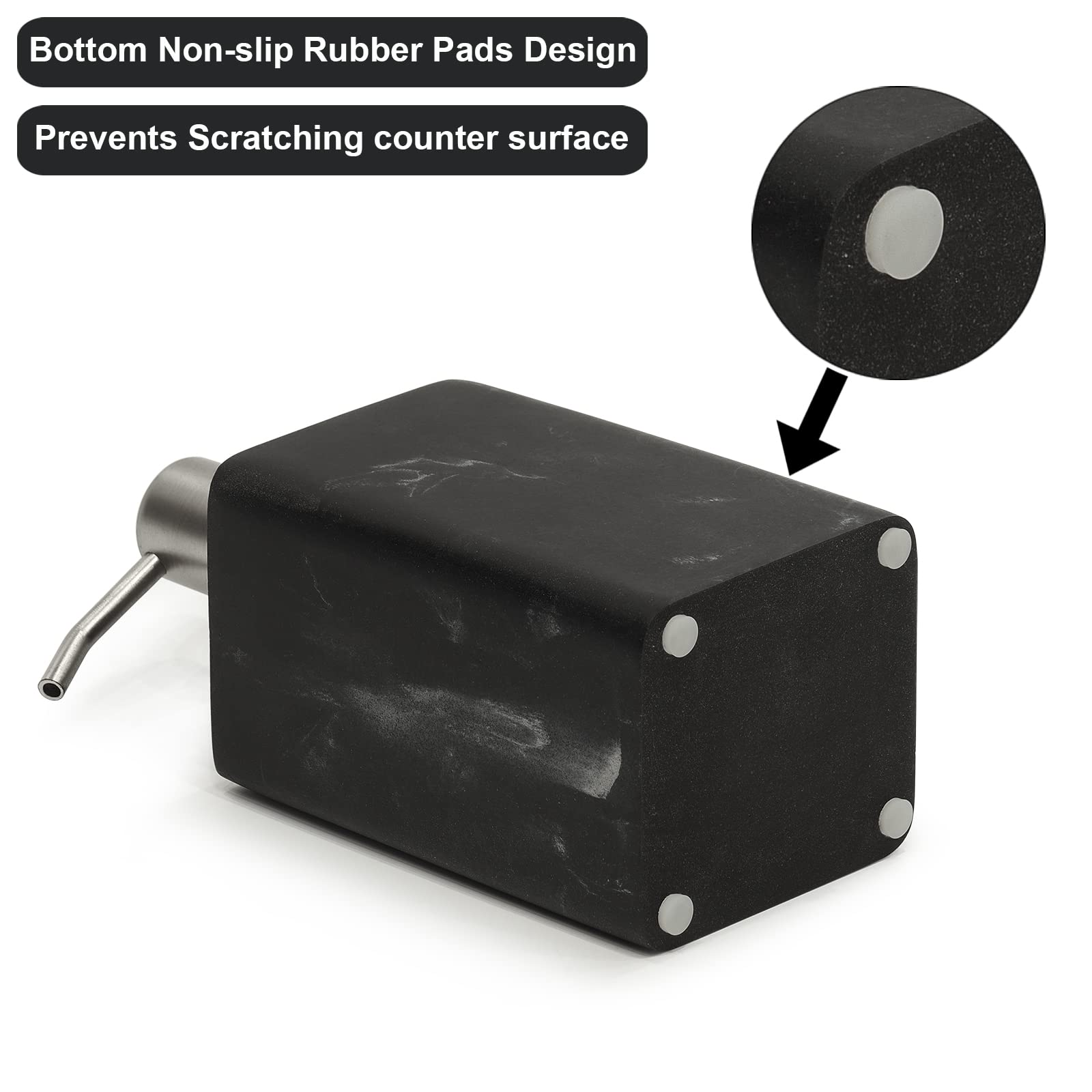 Suanti 2Pcs Hand Soap And Lotion Dispenser Sets For Bathroom Countertop,Black Marble Texture Resin Stone Liqiud Dish Soap Dispen