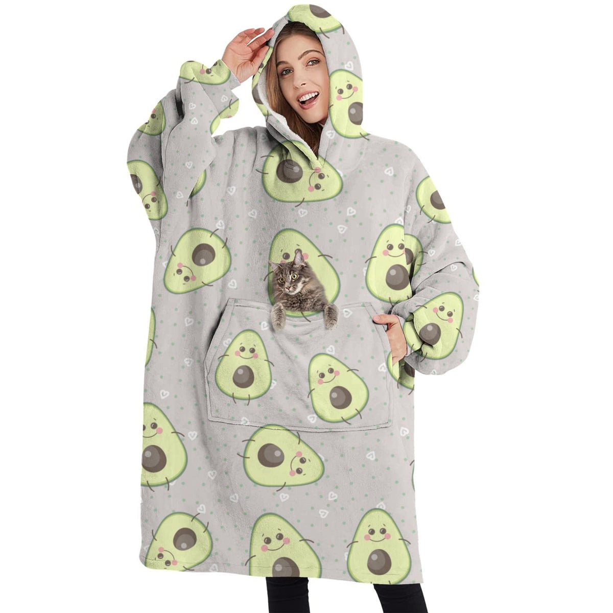 Touchbetter Avocados Face Avocado Wearable Oversized Blanket, Sherpa Blanket Hoodie With Super Pockets, Super Warm Fuzzy Pullove