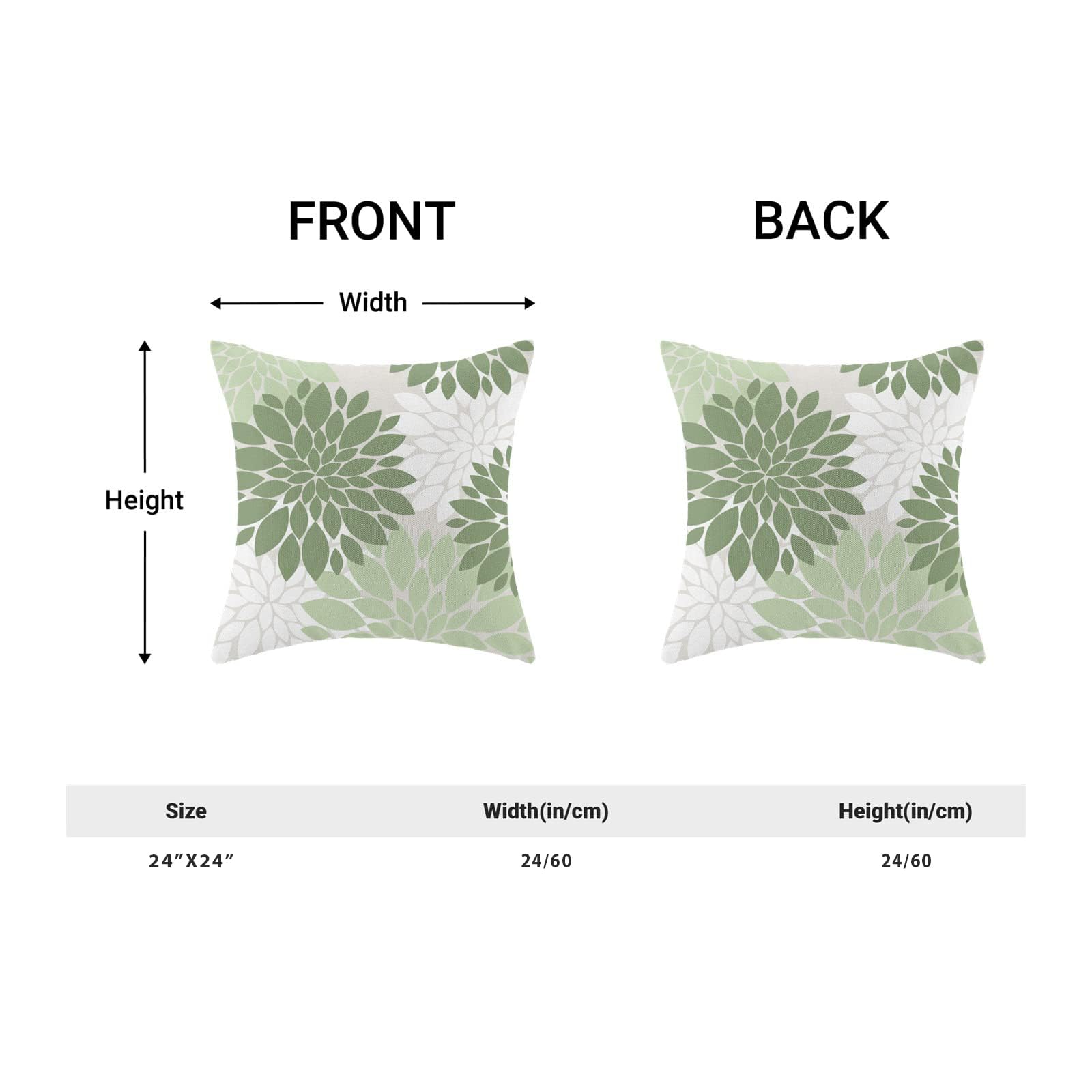 Cxmeifly Sage Green White Pillow Covers 24X24 Inch Set Of 2 Dahlia Floral Decor Throw Pillows Summer Modern Geometry Flower Outd