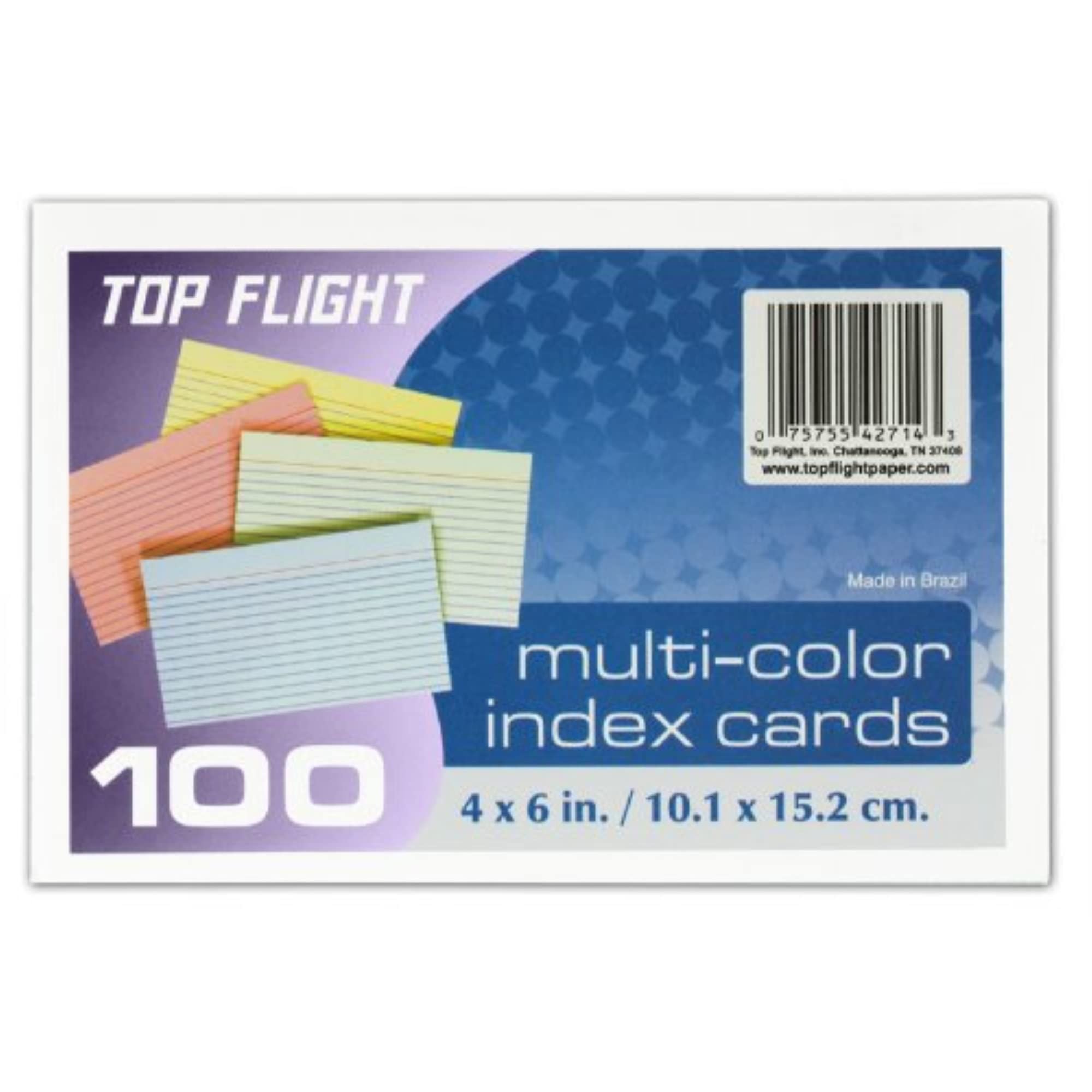Top Flight Index Cards, Ruled, 4 X 6 Inches, Rainbow Colors, 100 Cards Per Pack (4630725)