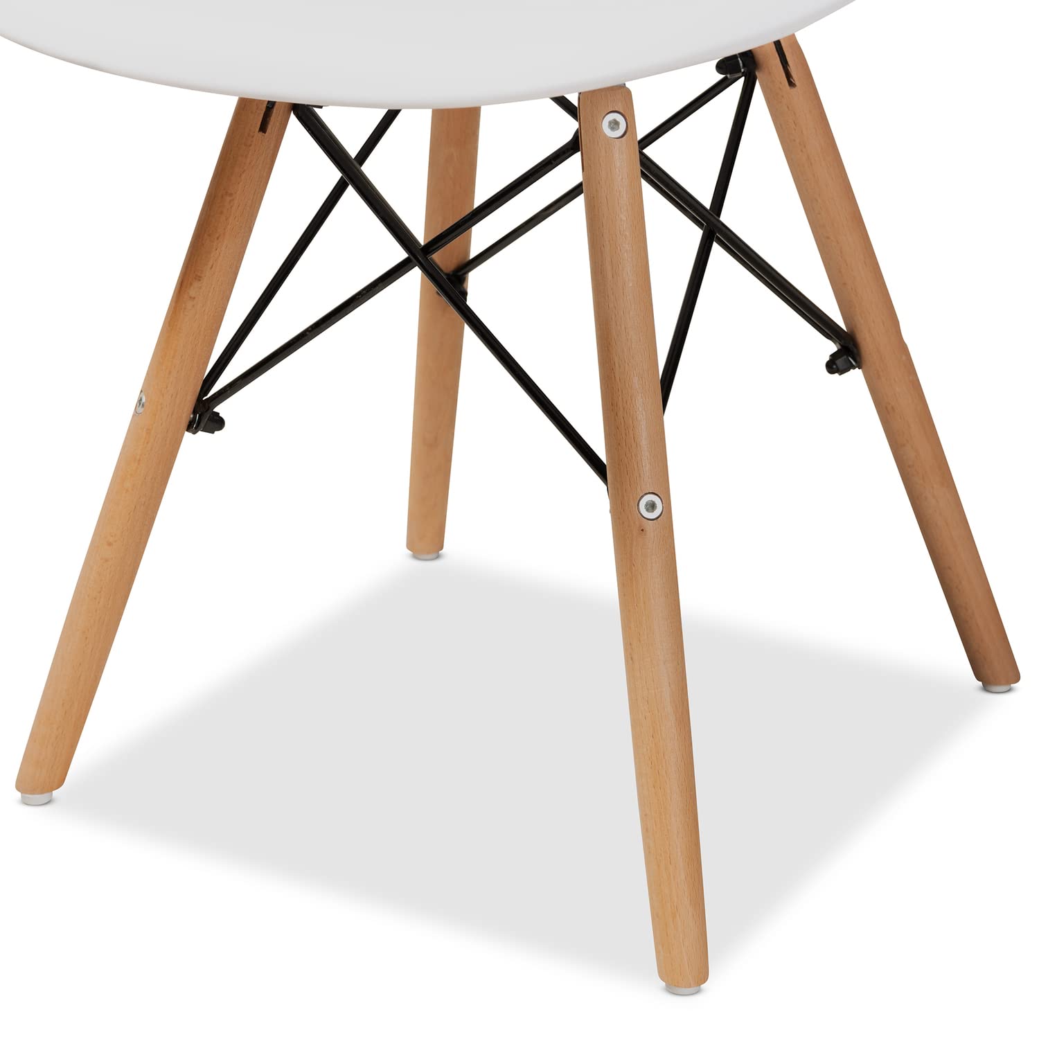 Baxton Studio Jaspen Modern and Contemporary White Finished Polypropylene Plastic and Oak Brown Finished Wood 4-Piece Dining Chair Set, White, Oak Brown, Black, 12019