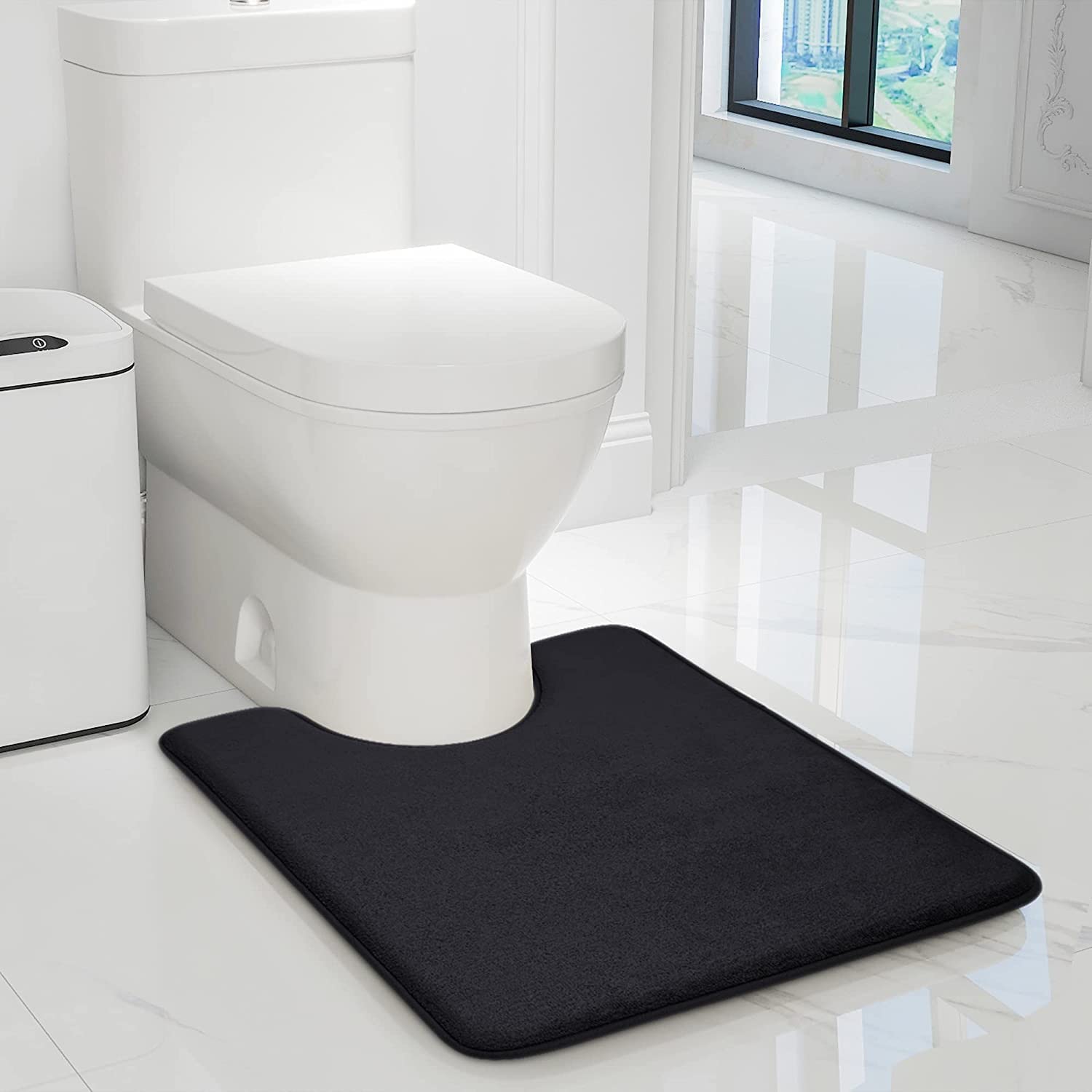 Onlyeasy Toilet Rug U Shaped Contour Bath Mat Soft Non Slip Absorbent Machine Washable Bathroom Carpet for Toilet Base (20x24 in