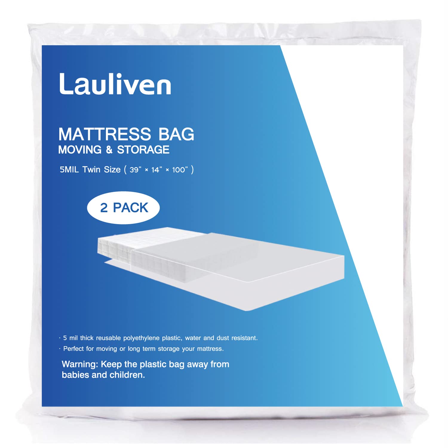 Lauliven 2-Pack Mattress Bag For Moving - Twin Size Mattress Storage Bag - 5 Mil Heavy Duty - Extra Thick Mattress Cover Protect