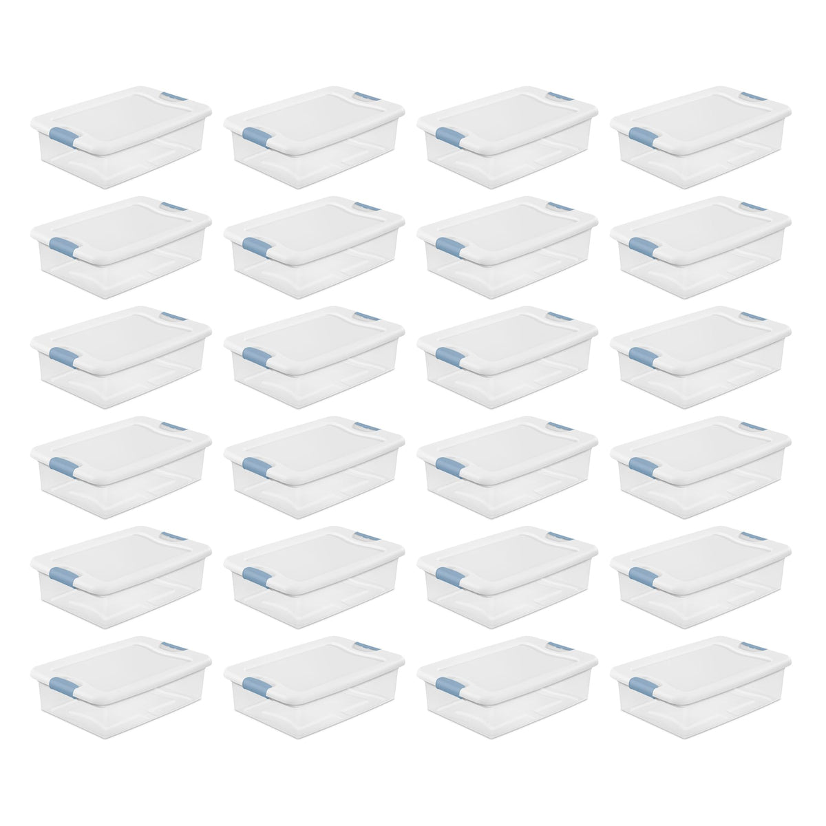 Sterilite 24-Pack Latching Box, Stackable Storage Bins With Lids, Clear Plastic, 32 Quart