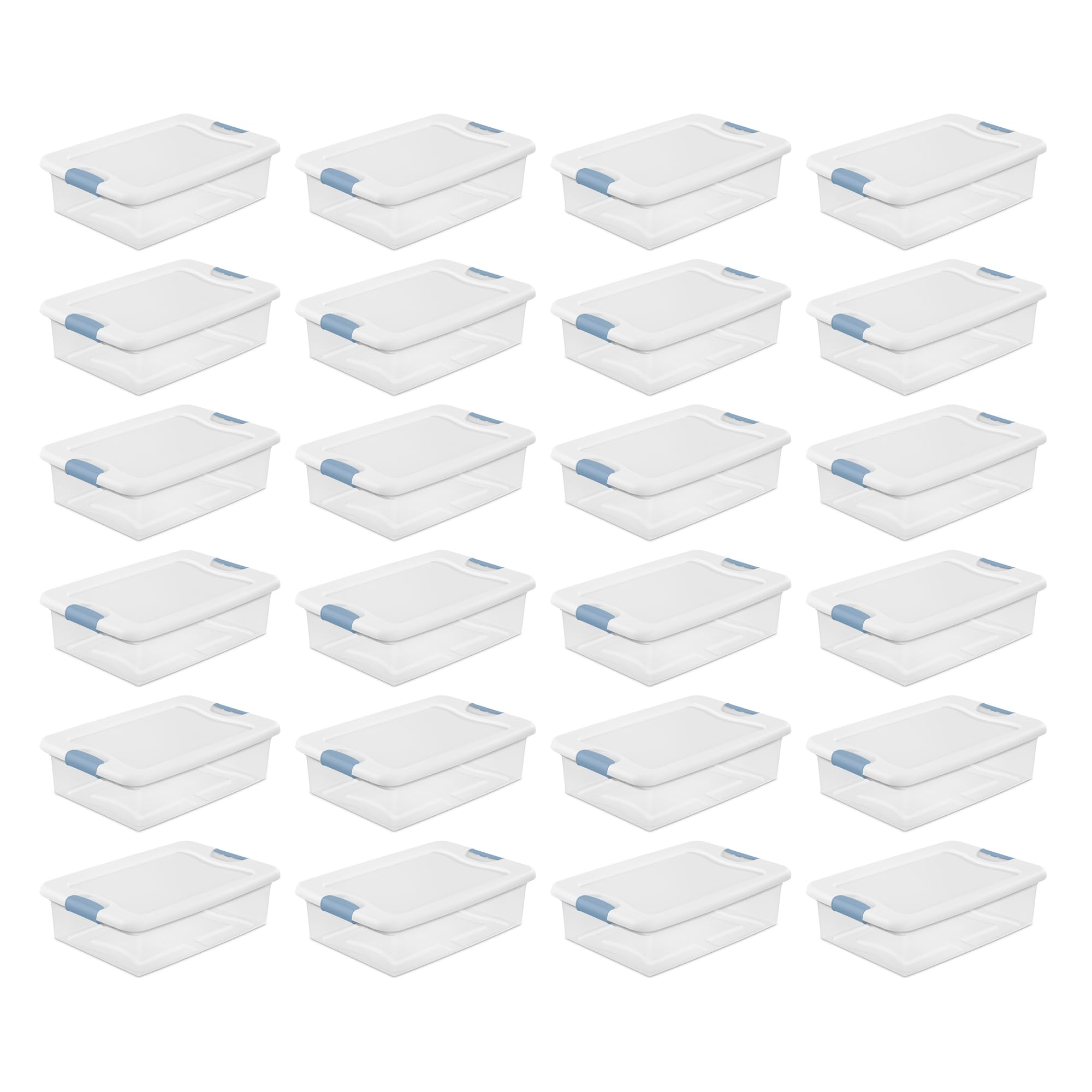 Sterilite 24-Pack Latching Box, Stackable Storage Bins With Lids, Clear Plastic, 32 Quart
