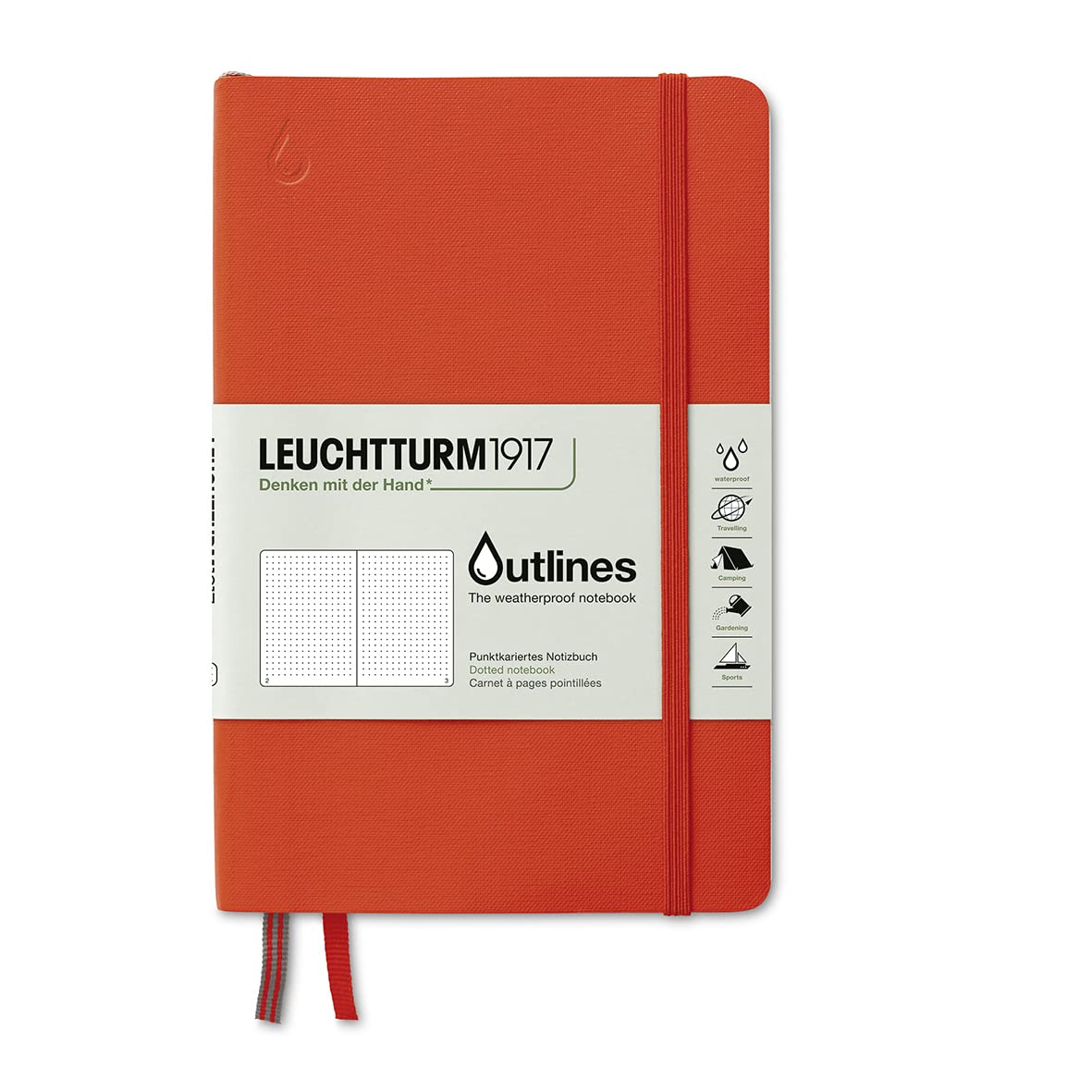 Leuchtturm1917 - Outlines Weatherproof Edition Paperback (B6+) Notebook - 89 Pages (Signal Orange, Dotted)