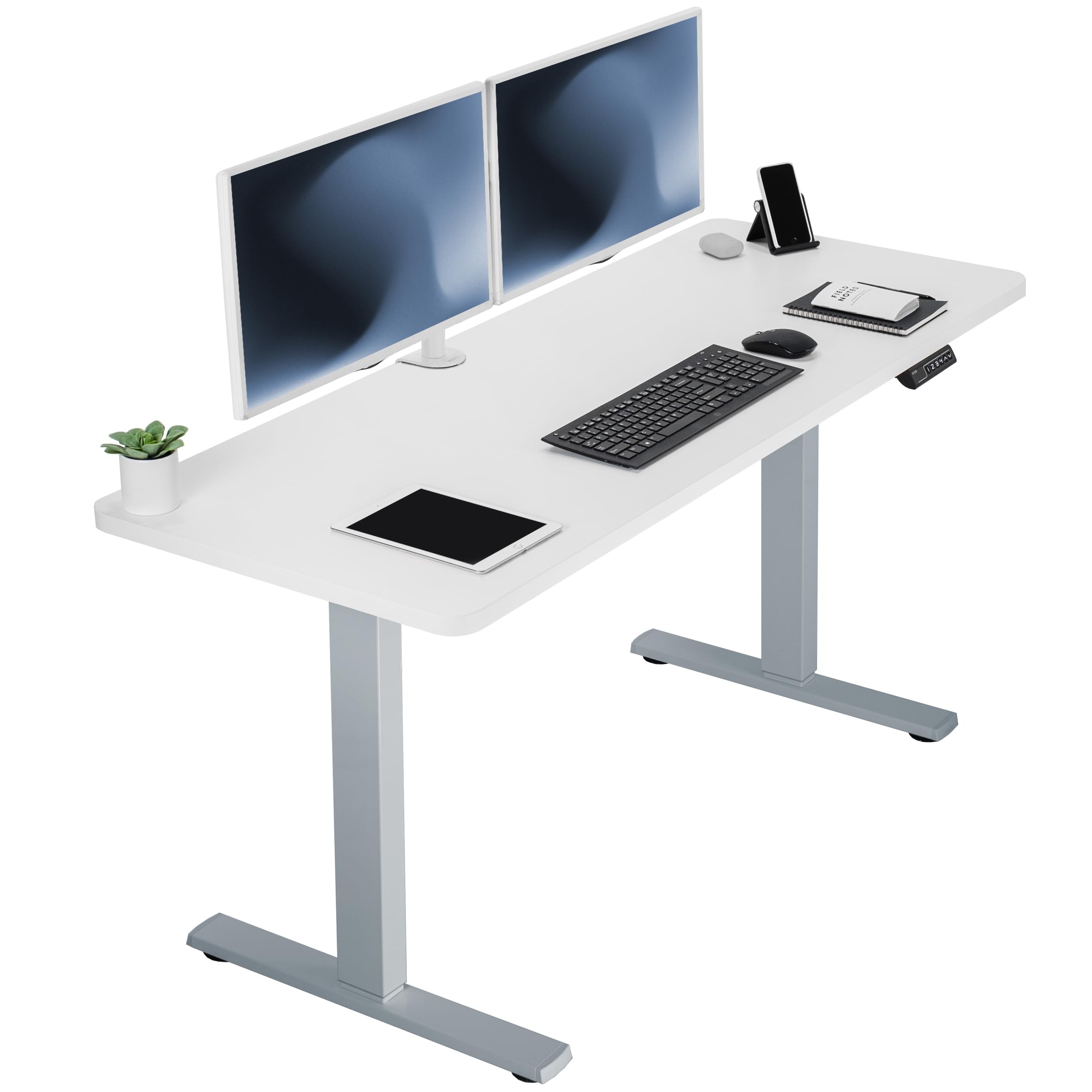 VIVO Electric 60 x 24 in Standing Desk, Memory Height Adjustment, 1B Series, Holds 220 lbs, One-Piece White Top, Gray Frame, DES