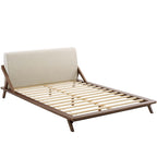 Modway Luella Upholstered Fabric Queen Sled Platform Bed Frame With Headboard In Walnut Light Gray