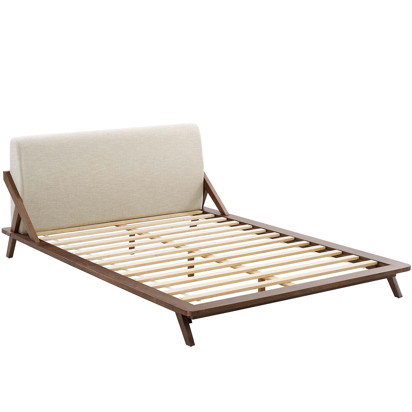 Modway Luella Upholstered Fabric Queen Sled Platform Bed Frame With Headboard In Walnut Blue