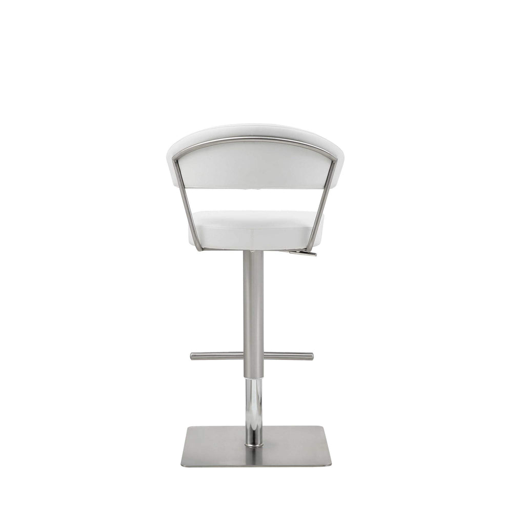 HomeRoots Stainless Steel White Faux Leather and Stainless Adjustable Bar Stool
