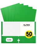 Sunee Folders With Pockets 3 Hole Punched(50 Pack, Green), 2 Pocket Folders Fit Letter Size Paper, Paper File Folder For School
