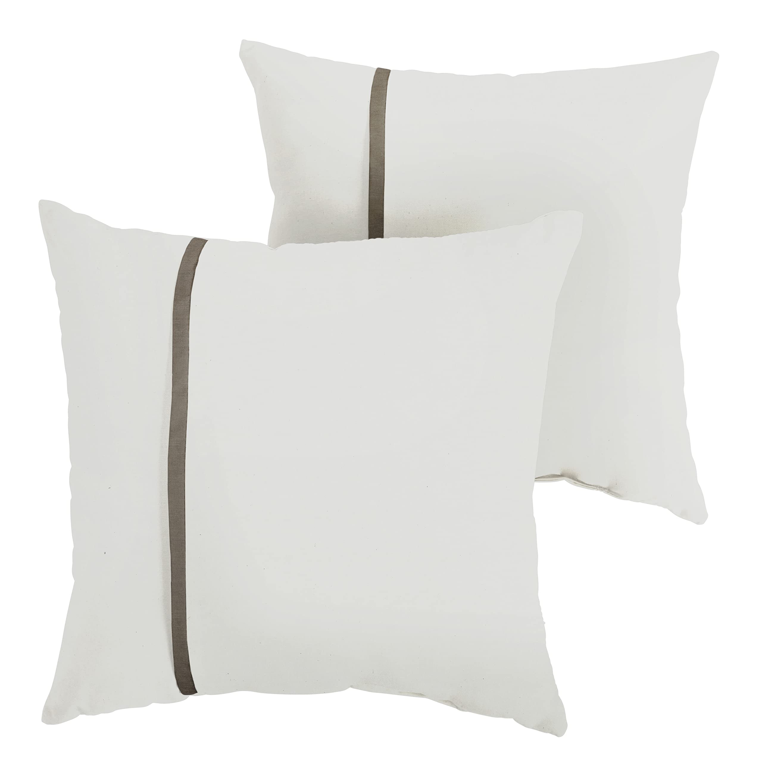 Sorra Home Indoor Outdoor Sunbrella Square Pillows, Set Of 2, 20X20, Canvas Natural Ivory & Canvas Taupe