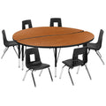 Flash Furniture 60" Circle Wave Collaborative Laminate Activity Table Set With 14" Student Stack Chairs, Oak/Black