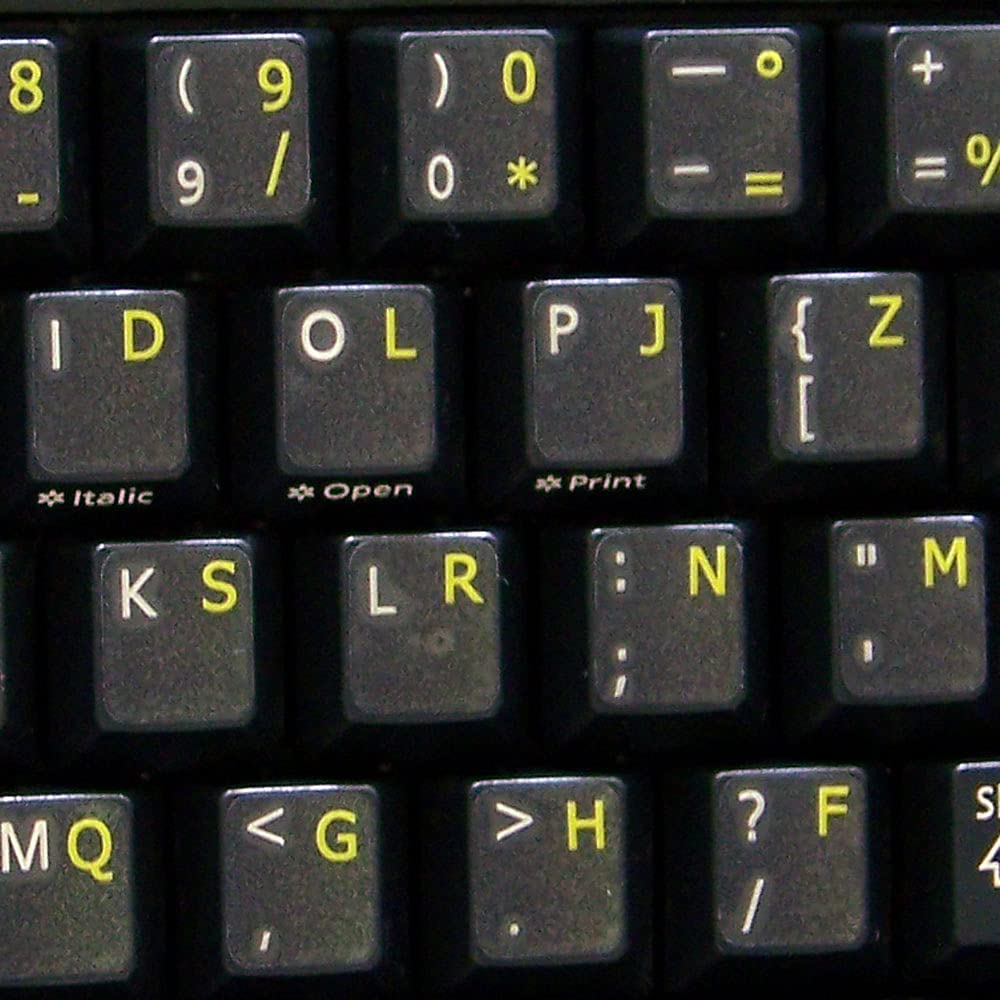 French B  Po Keyboard Labels Layout On Transparent Background With Blue, Red, White Or Yellow Lettering (Yellow)