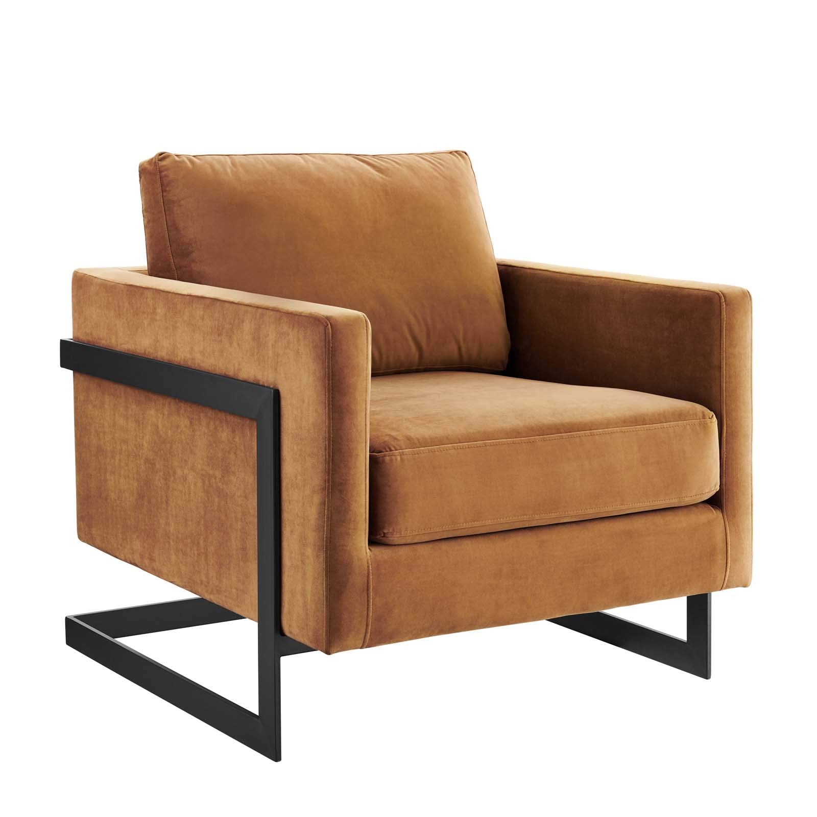 Posse Performance Velvet Accent Chair In Black Cognac