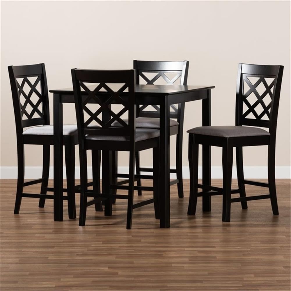 Baxton Studio Alora Modern and Contemporary Grey Fabric Upholstered Espresso Brown Finished 5-Piece Wood Pub Set