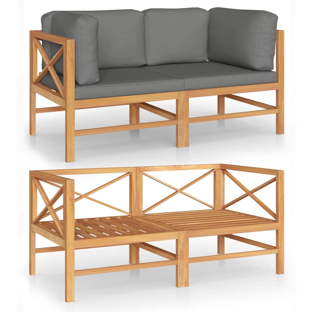 vidaXL 2-Seater Outdoor Sofa with Cushions- Durable Solid Teak Wood Construction, Easy to Maintain, Ideal for Patio, Terrace or Garden - Gray