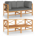 vidaXL 2-Seater Outdoor Sofa with Cushions- Durable Solid Teak Wood Construction, Easy to Maintain, Ideal for Patio, Terrace or Garden - Gray