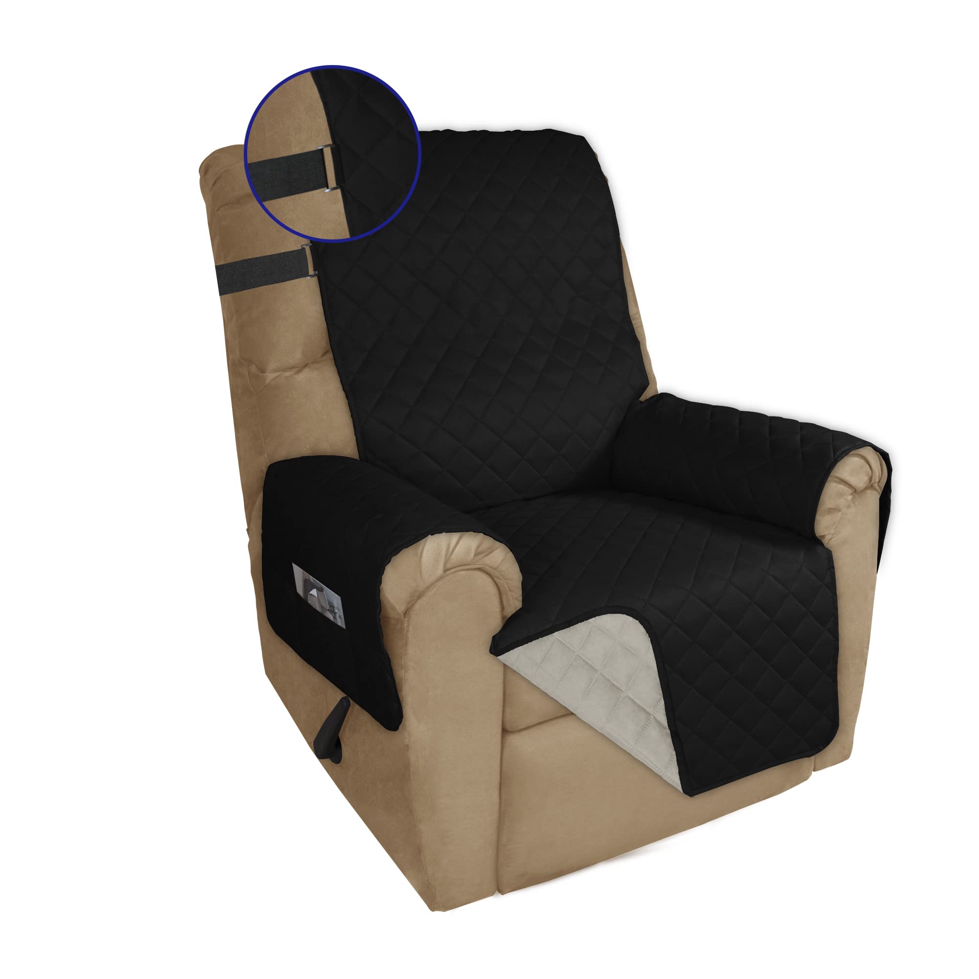 Purefit Reversible Sofa Cover Water Resistant Recliner Couch Cover, Machine Washable Furniture Cover With Adjustable Strap For D