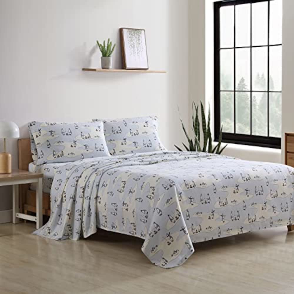 Eddie Bauer - King Sheets, Cotton Flannel Bedding Set, Brushed For Extra Softness, Cozy Home Decor (Skating Penguin, King)