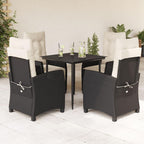 vidaXL 5 Piece Patio Dining Set with Black PE Rattan and Cushions - Adjustable Reclining Chairs & Glass Tabletop