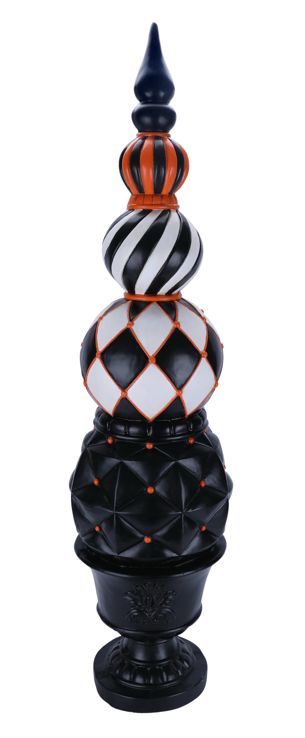 Haunted Hill Farm Pedestal Topiary Halloween Decoration, 4-Ft. Tall In Carved Urn, Weather Resistant Halloween Decorations Outdoor And Indoor Use, Spooky Halloween Decor, Black, Orange, And White