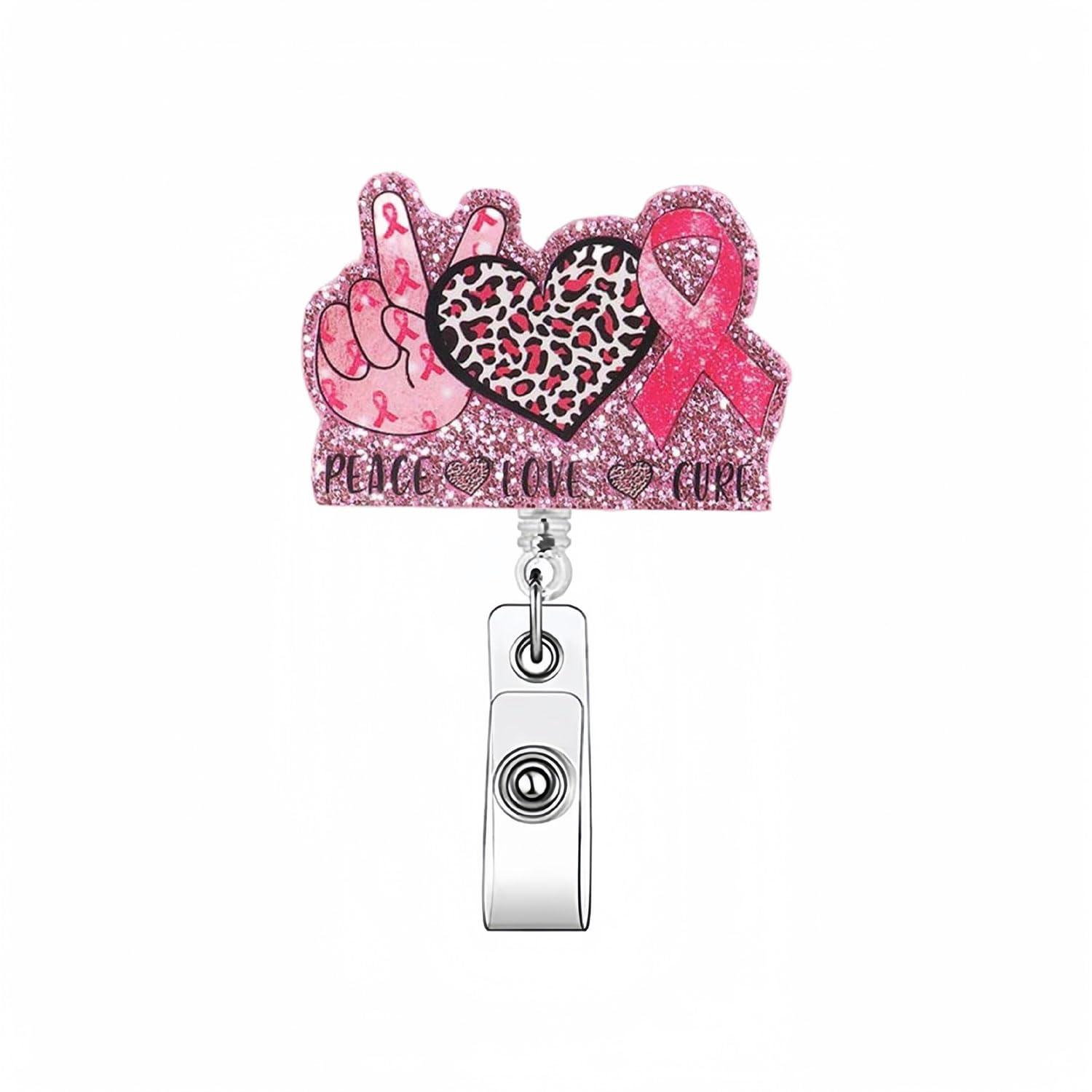 Valentine'S Badge Holder Retractable Clip Leopard Heart Badge Reel Retractable Pink Ribbon Cute Valentines Name Tag Acrylic Alli
