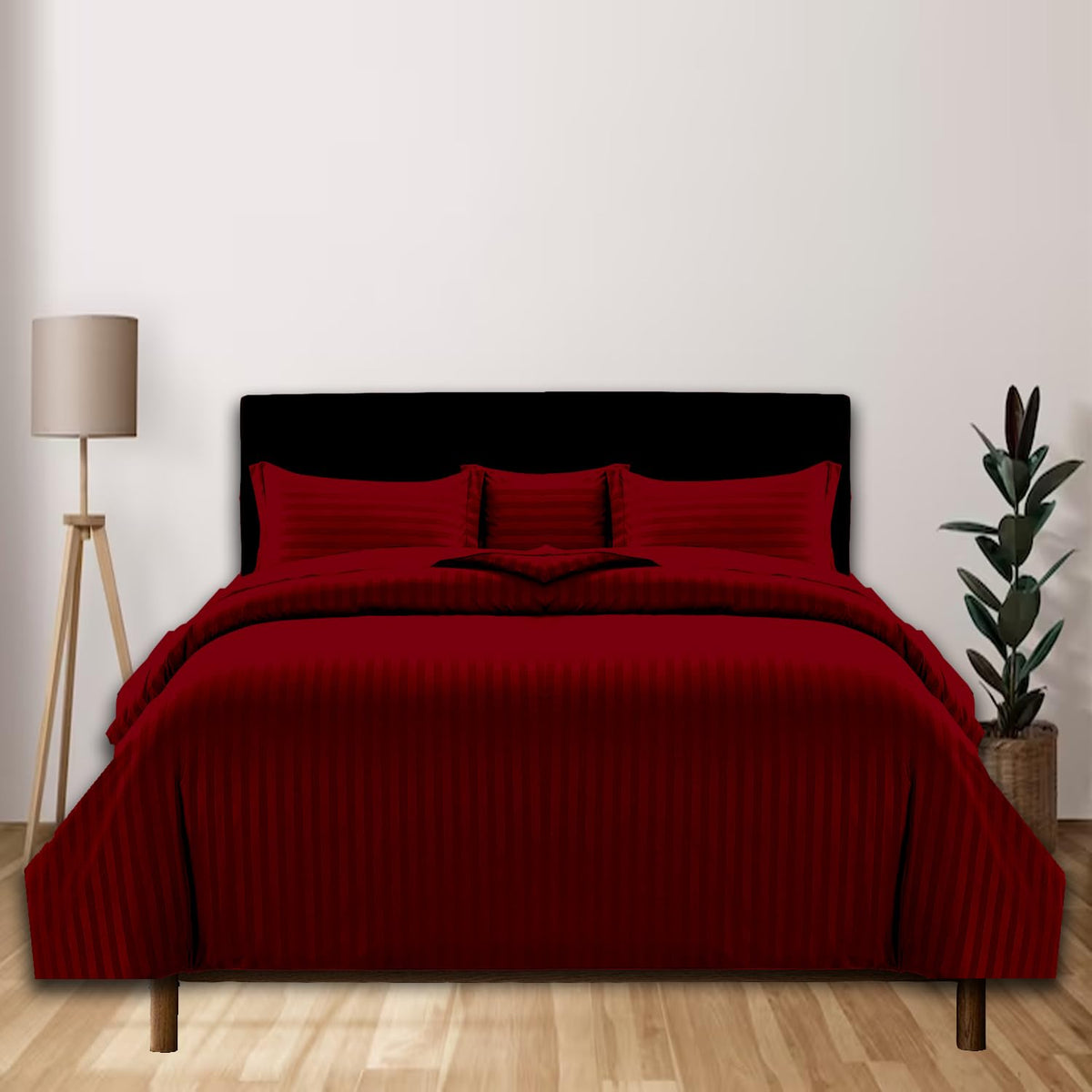Ebeddy Linens Burgundy Striped Duvet Cover Set Oversized King Plus 120X128 Inch 100% Cotton Soft And Breathable 3 Pieces Duvet C