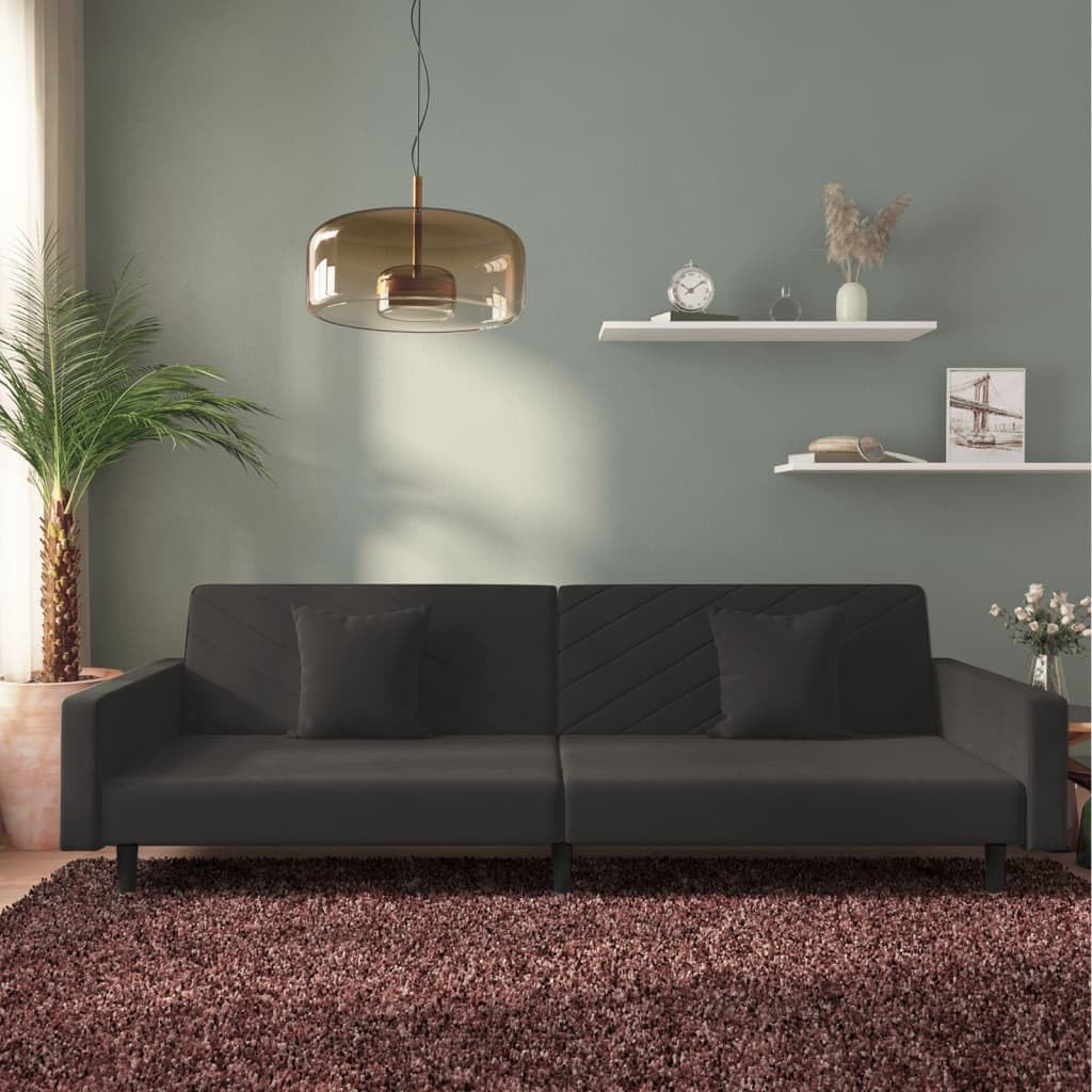 vidaXL 2-Seater Sofa Bed with Pillows - Convertible Couch & Sleeper in Black Velvet, Modern Design, Versatile for Home & Office