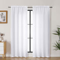 Lecloud Bessie White Curtains 78 Inches Long 2 Pcs, Light Filtering Faux Linen Textured Living Room Curtains for Bedroom, Rod Po