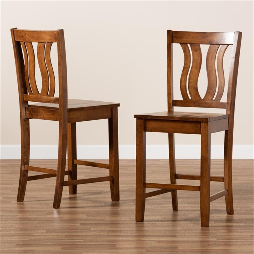 Baxton Studio Fenton Modern and Contemporary Transitional Walnut Brown Finished Wood 2-Piece Counter Stool Set