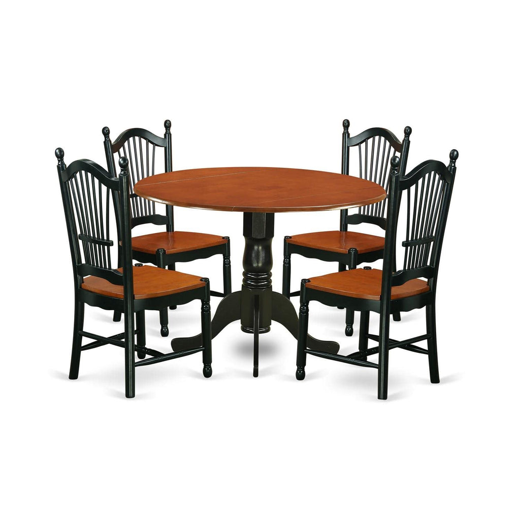 East West Furniture DLDO5-BCH-W Dublin 5 Piece Modern Set Includes a Round Wooden Table with Dropleaf and 4 Kitchen Dining Chairs, 42x42 Inch, Black & Cherry