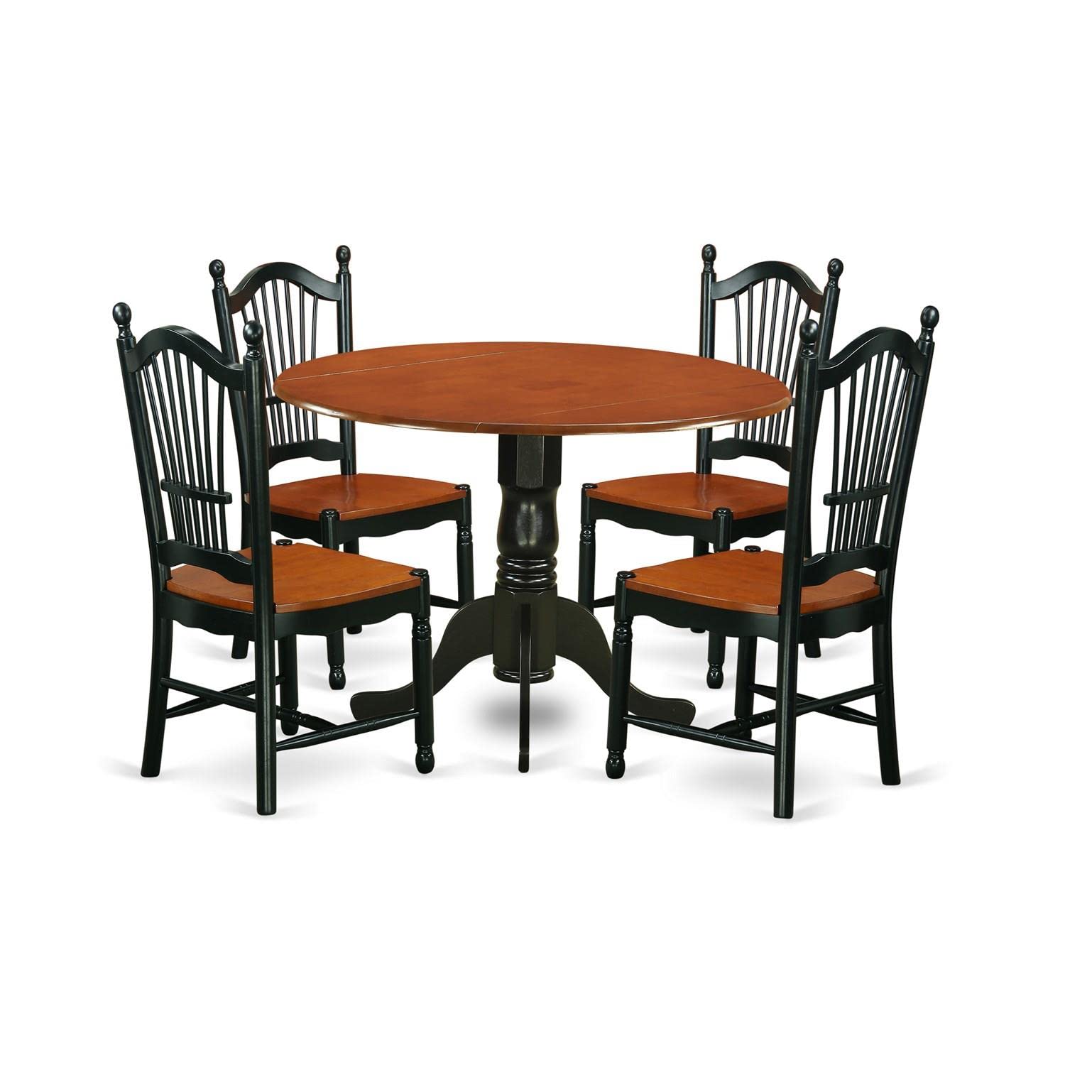 East West Furniture DLDO5-BCH-W Dublin 5 Piece Modern Set Includes a Round Wooden Table with Dropleaf and 4 Kitchen Dining Chairs, 42x42 Inch, Black & Cherry