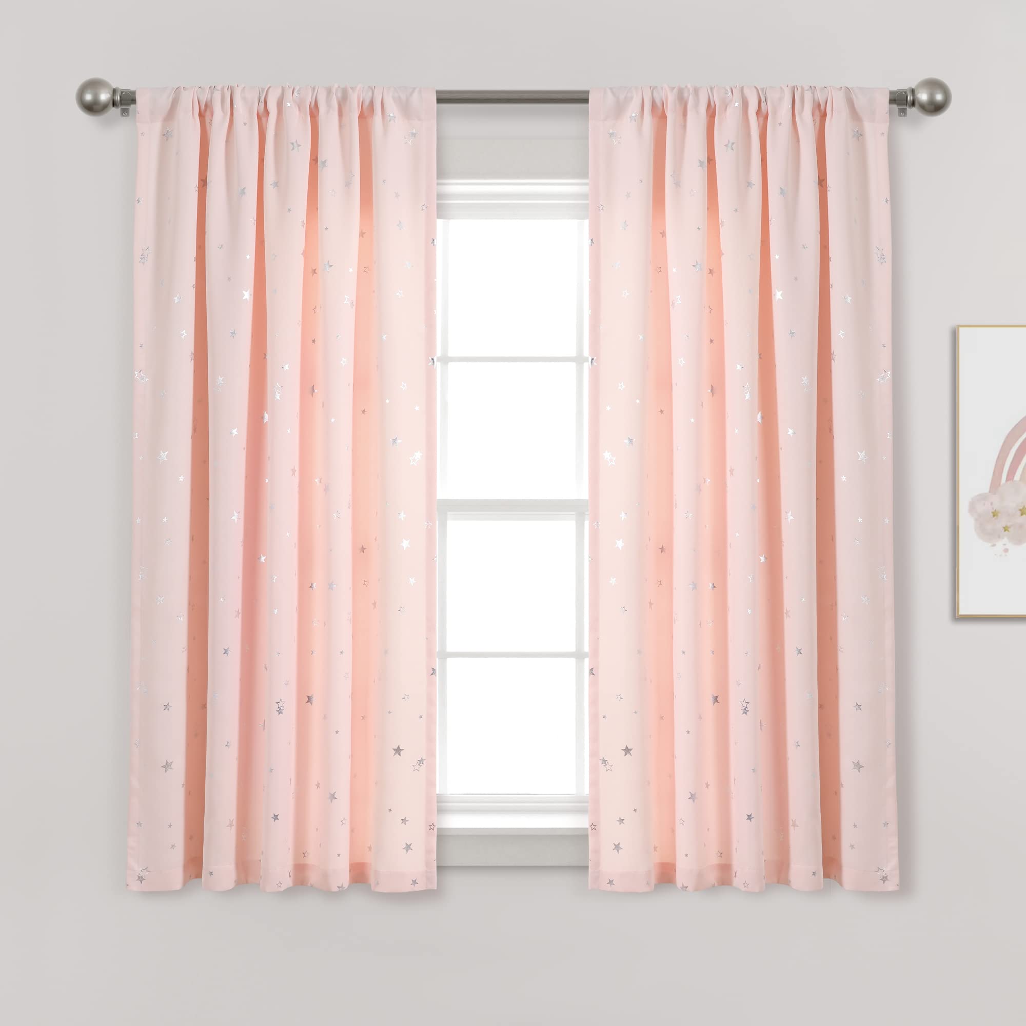 Lush Decor Star Blackout Window Curtain Panel Pair, 63' Long X 52' Wide, Blush
