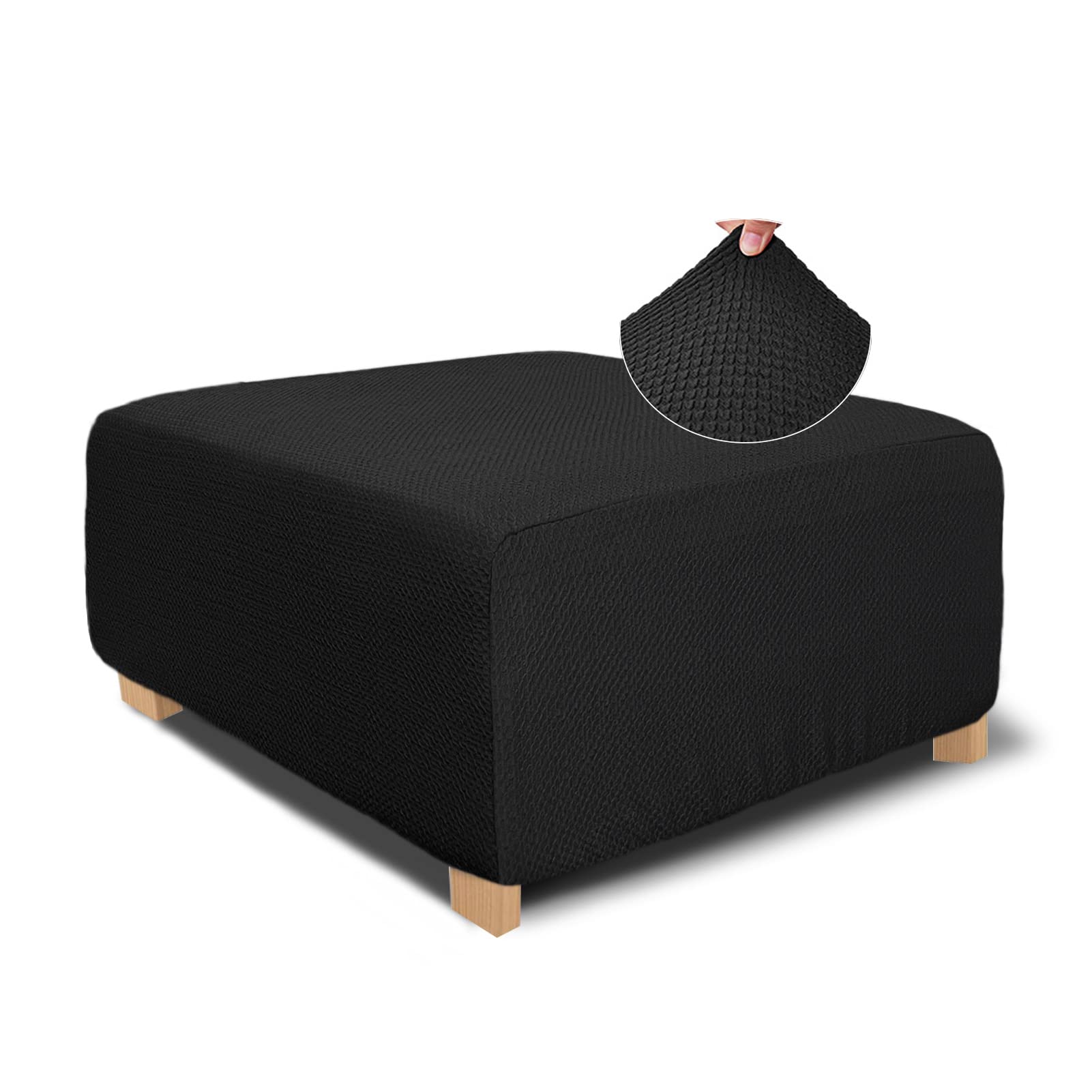 Necolorlife Square Ottoman Cover Jacquard Fabric Ottoman Slipcover Thick Stretchable Footrest Stool Covers For Oversized Square